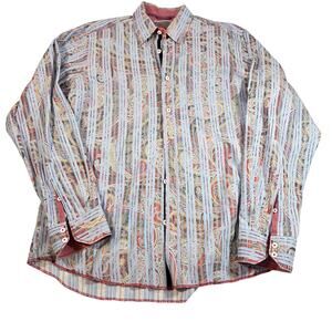 Johnston & Murphy Mens tailored fit blue button down paisley print stripes Sz M